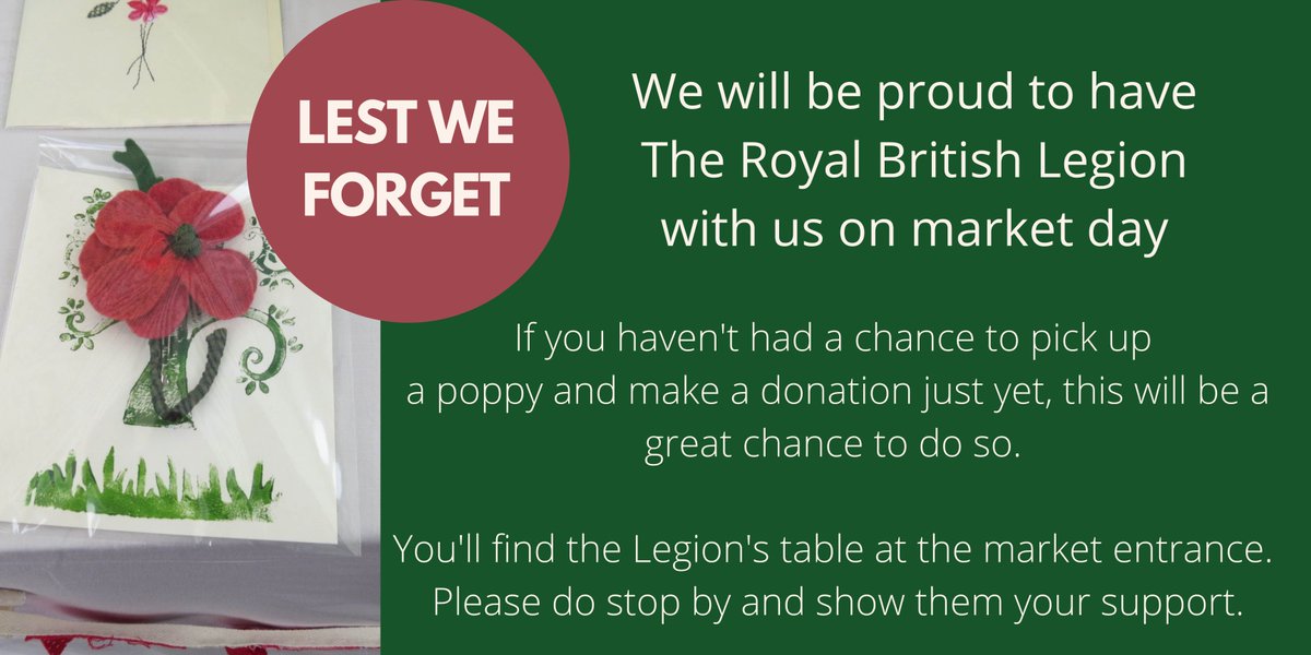 We are proud to have <a href="/PoppyLegion/">Royal British Legion</a> with us on market day today - 10.30am-1.30pm.

If you haven't picked up your poppy yet, Hovingham Village Market has got you covered!

Details of today's market are here: mailchi.mp/3bdf142bd5a5/h… 

#ryedale #shoplocal