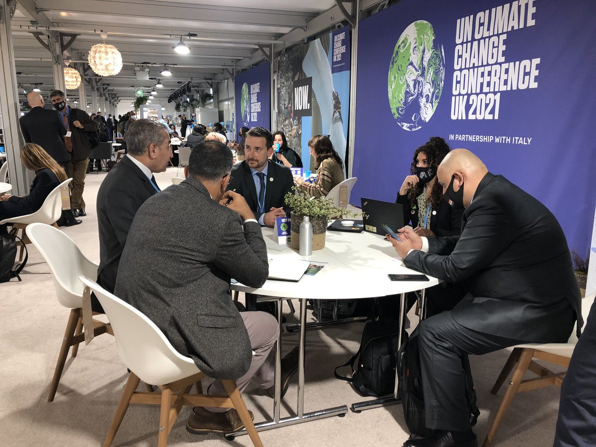 WFP_Iraq's tweet photo. Today during #COP26, Iraqi Minister of Environment Dr. Jasim Abdulazeez Humadi met with #WFP’s Gernot Laganda who leads on our climate change response globally. The teams discussed working together in #Iraq to improve sustainable water management, towards a green economy… https://t.co/rI96qxLvnN