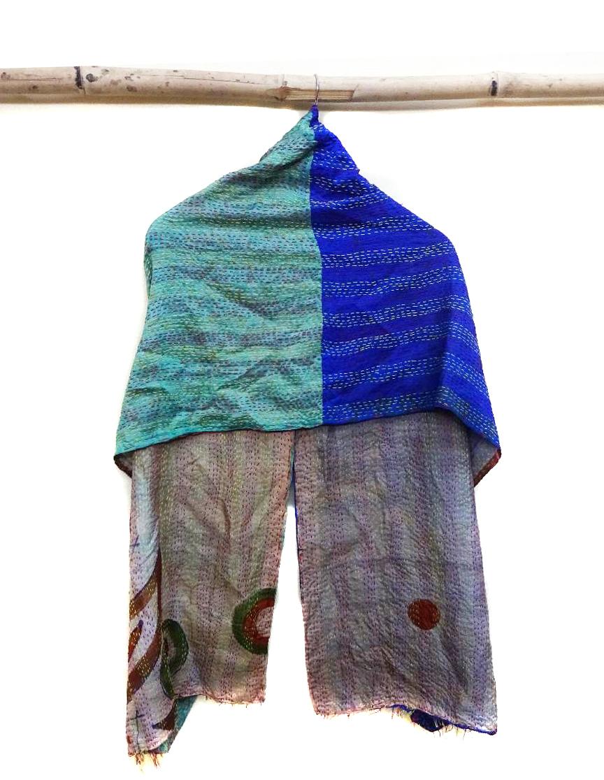 Silk Kantha Scarf Neck Wrap Stole Dupatta Collar Neckerchief Scarves KH49