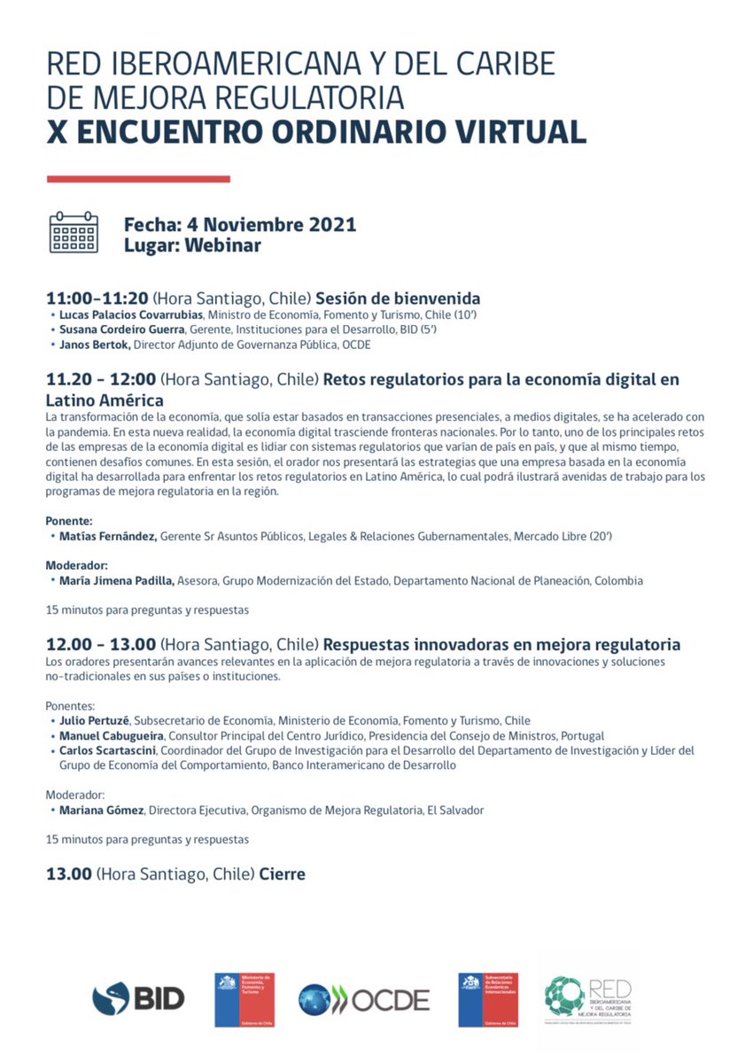 OCDE_RLAC's tweet photo. 🎯 #MejoraRegulatoria y su contribución a afrontar retos de las innovaciones y digitalización: 10o encuentro @REDiberoamer, incluyó
✅ 4 conferencistas
✅ Participantes de 14 países
La red es coordinada por @subrei_chile con apoyo de #OCDE y @el_BID 
Link con grabación pronto! https://t.co/ZfPeTFJpfC