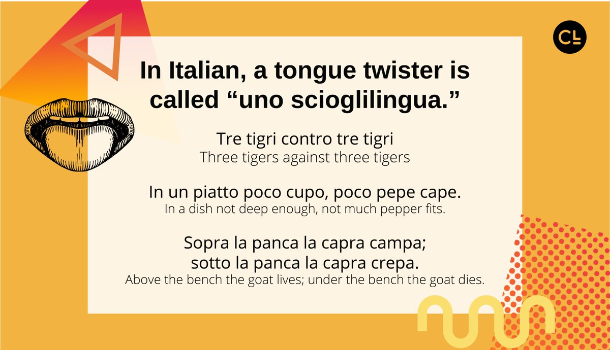 carnegielearn's tweet photo. Have fun with these Italian tongue twisters in your class on Monday for #TongueTwisterDay!

#langchat #teachitalian https://t.co/VJBH7dWRi5