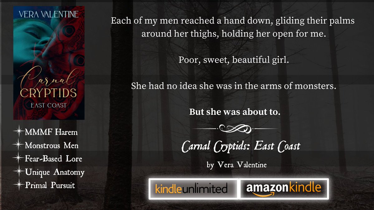 VeraValAuthor's tweet photo. Now available on Kindle and KU! Carnal Cryptids: East Coast - An MMMF Monster RH with lots of🔥🌶️ - https://t.co/dOXmBwthvv
#MonsterFucker #MonsterSmut #MonsterErotica #JerseyDevil #Knotting #Mothman #CarnalCryptids #MonsterReverseHarem #MMMF #WhyChoose #ReverseHarem #RH #MM https://t.co/NMiNfax03M