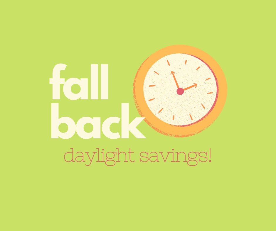 Don't forget to turn back your clocks ONE HOUR this weekend! We'll be enjoying that extra hour of sleep - what will you do with your extra time?  ⏰

#daylightsavings #fallback