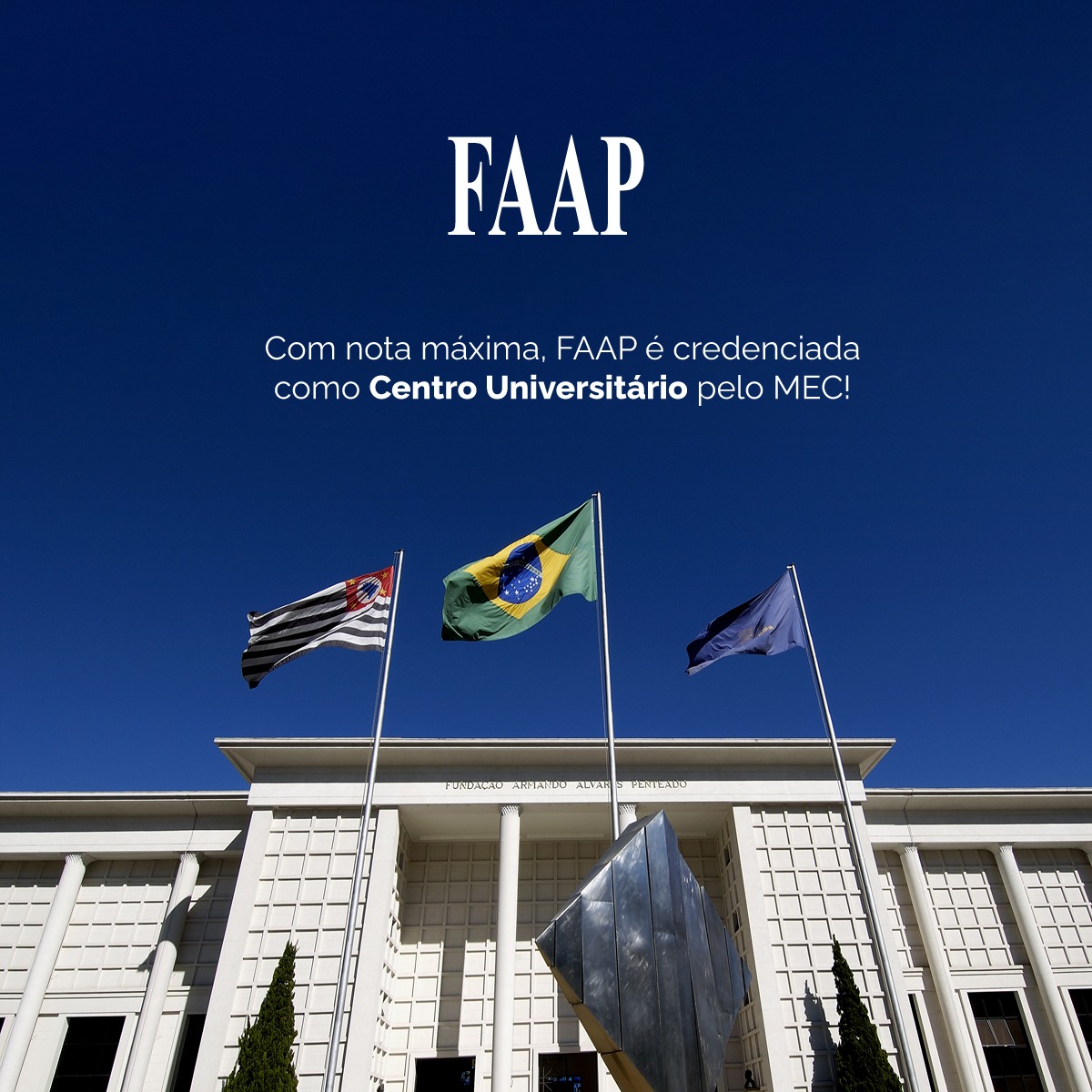naFAAP's tweet photo. Com nota máxima, FAAP é credenciada como Centro Universitário pelo MEC! Prestes a completar 75 anos, reforçamos nossa posição de vanguarda e excelência no ensino superior. Saiba mais aqui: https://t.co/jnNWnKXstx

#nafaap https://t.co/JsmWXYoBOj