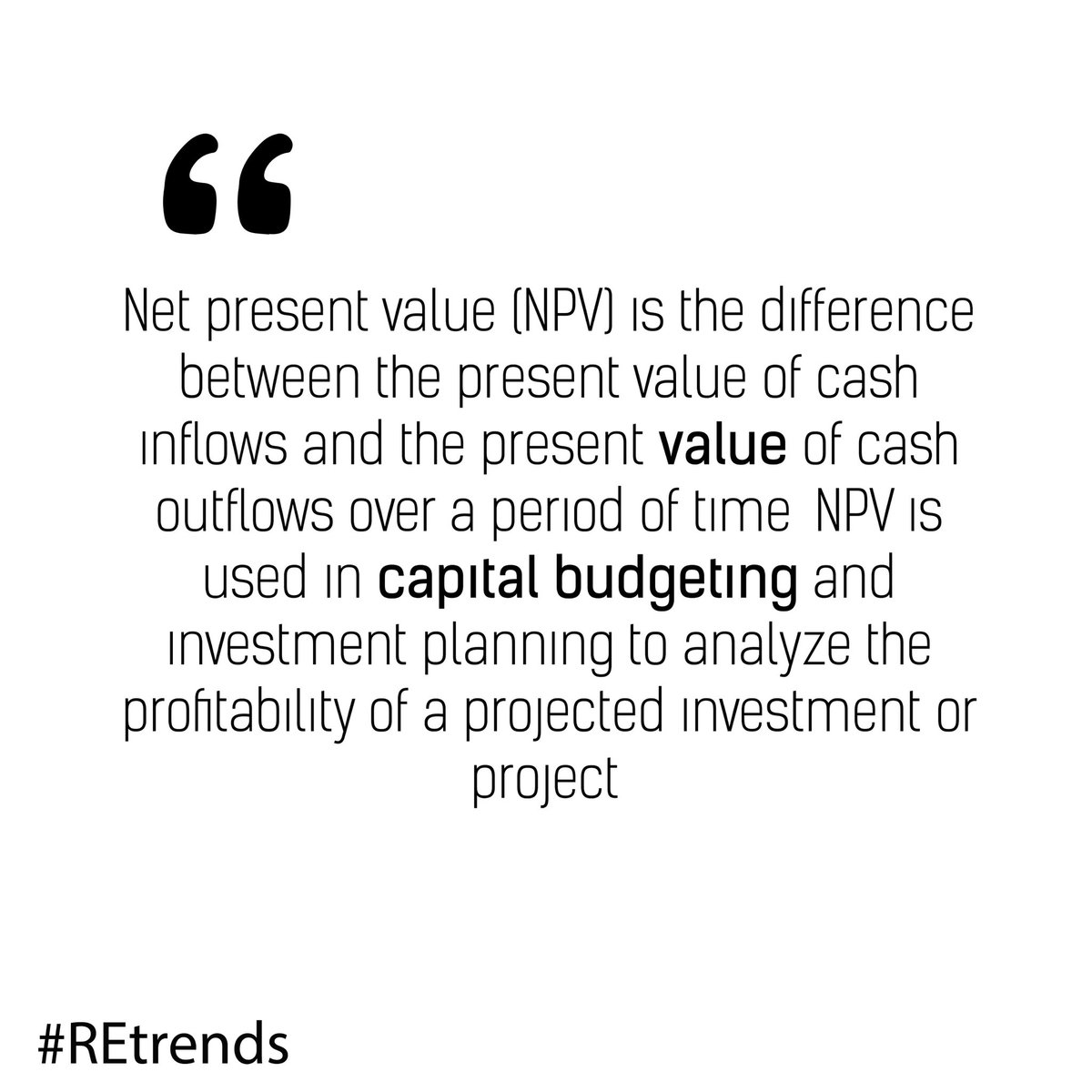 Rackestate2021's tweet photo. Calculating NPV Money in the present is worth more than the same amount in the future due to inflation and possible earnings from alternative investments that could be made during the intervening time.
#TECsocialLAB #valuatec #REtrends #realestate
👉🏻https://t.co/QKVhE4QmZW https://t.co/lCEVueoltu