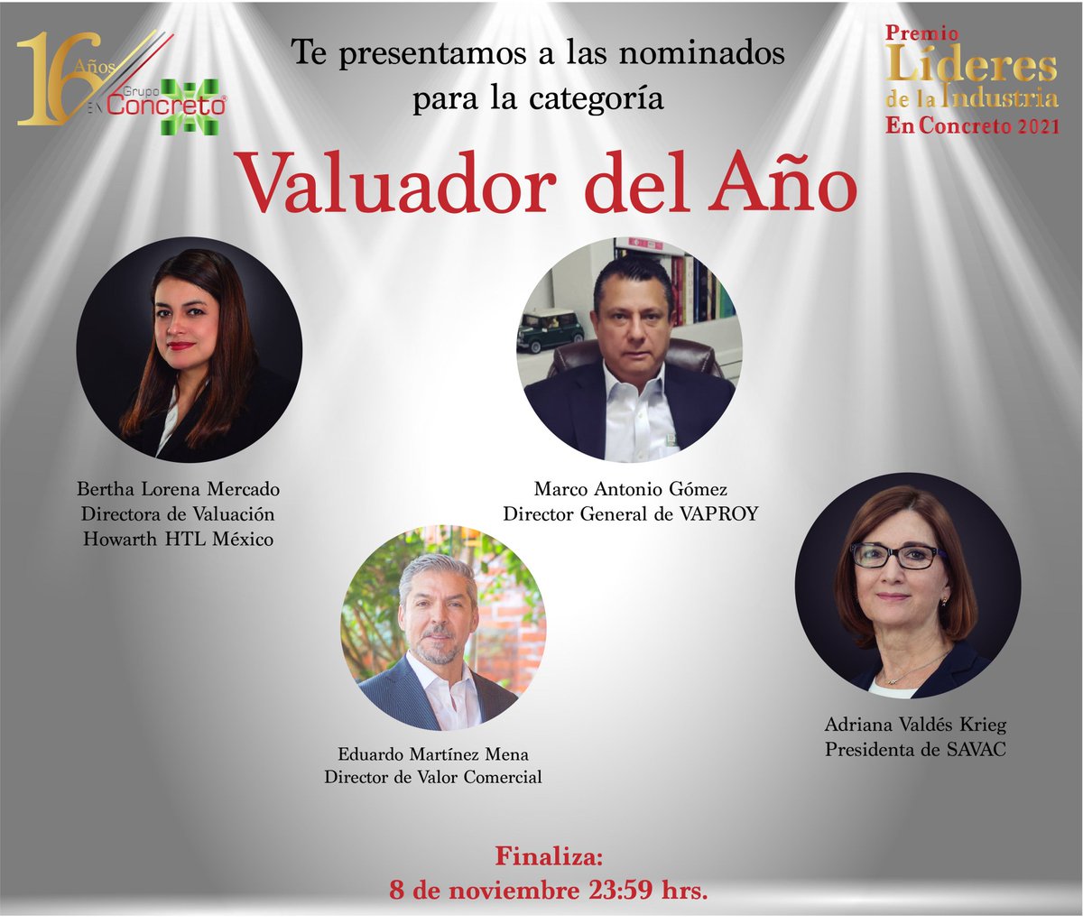 enconcreto's tweet photo. 👏¡Vota por los #PremiosLideres ! ➡️https://t.co/gjdyXbPkOW
🏆Los nominados para "#Valuador del Año " son:
🔹@Lorenamercadoa1 de Valuación @HorwathHTLcorp México
🔹Marco Antonio Gómez de #VAPROY
🔹Adriana Valdés de @SAVAC1
🔹Eduardo Martínez de @ValorComercial https://t.co/EYa3B3nZdG