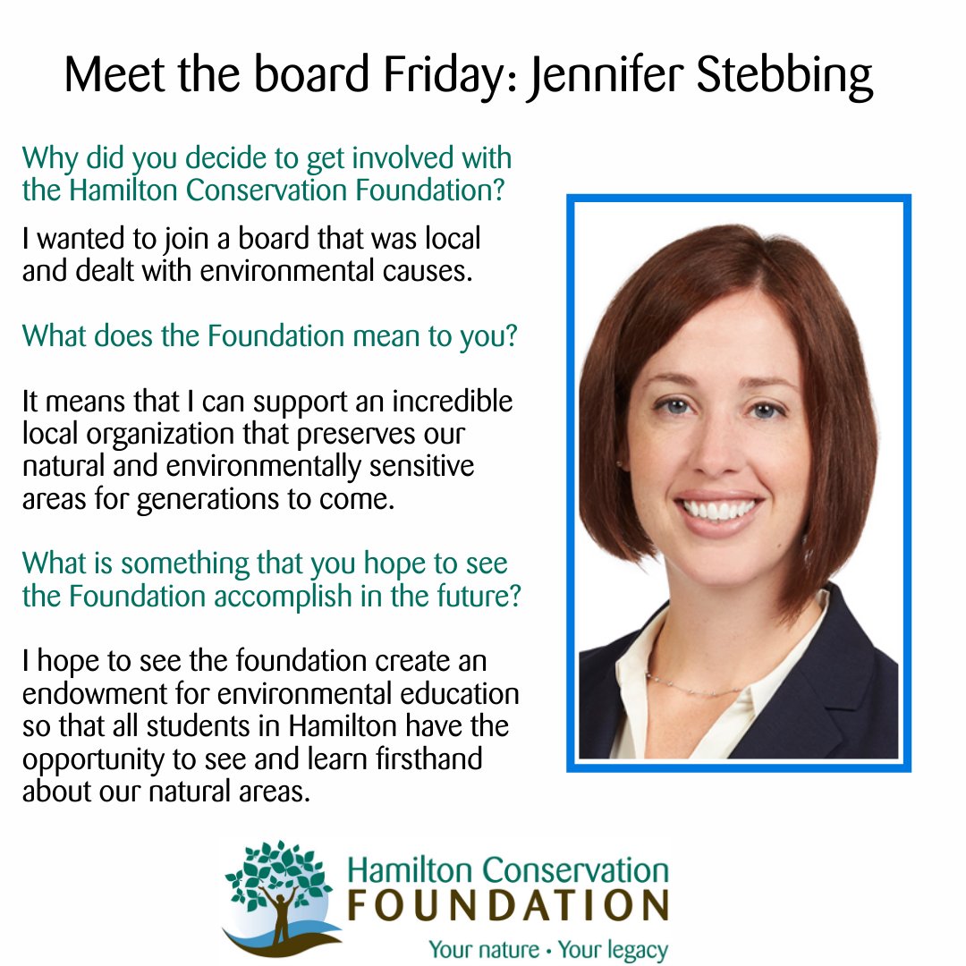 HamiltonConsFDN's tweet photo. Welcome to Meet the Board Friday, a new feature over the next few weeks where we’ll introduce you to the hard-working people behind the scenes at Hamilton Conservation Foundation! This week we start with Foundation Board Chair, Jennifer Stebbing. https://t.co/YLgUgXMCub