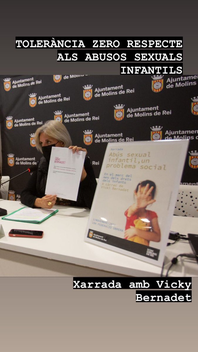 TOLERÀNCIA ZERO RESPECTE ALS ABUSOS SEXUALS INFANTILS
Xarrada amb Vicky Bernadet i
Amb Carme Madorell Regidora d’Infància#PdeCatMolinsderei
#Molinsderevila