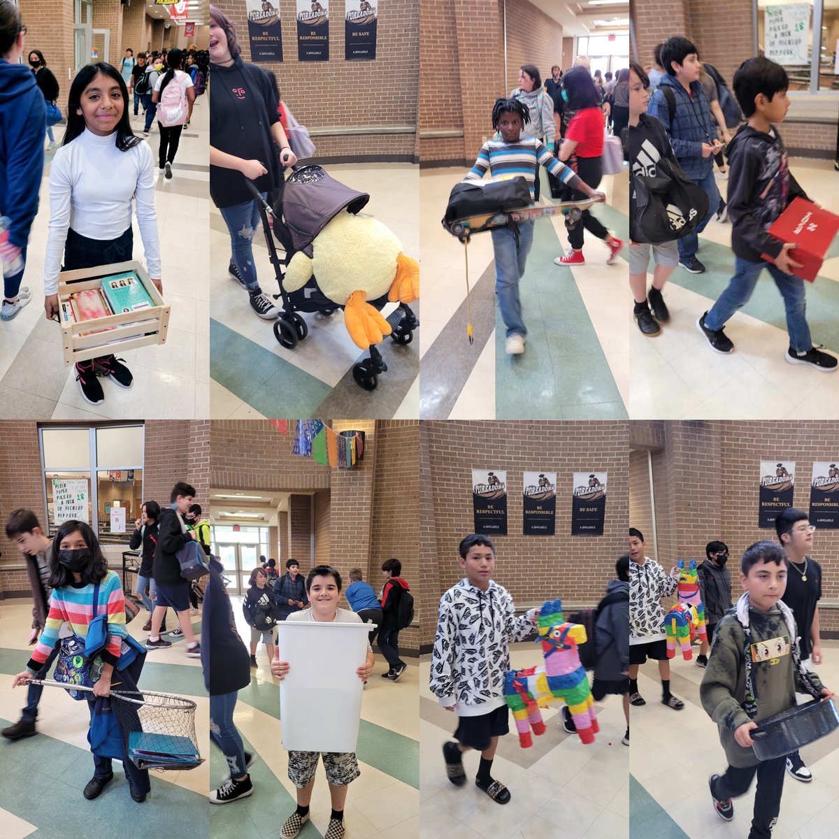 JimBarnesMS's tweet photo. Today we finished homecoming week with anything BUT a backpack day! The kids brought some very unique items! #JBMSisBOLD 
#MatadorFamily https://t.co/SNPf9Fwjl0