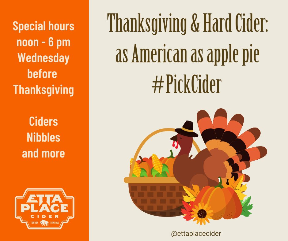 ettaplacecider's tweet image. What&apos;s your #CiderPairing for turkey? We are serving 435 Off Dry at our house this year. #PickCider