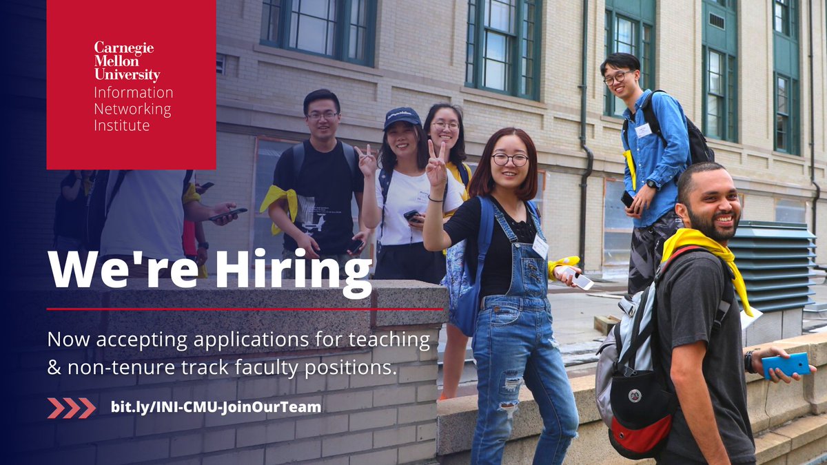 inicmu's tweet photo. At the INI, we’re shaping the next generation of #tech innovators through #interdisciplinary programs in #networking, #security and #mobile &amp; #IoTengineering. Join us! We’re now accepting applications for #teaching faculty positions. Learn more: https://t.co/KPebNc5eQM #hiring https://t.co/iJoHPowdON