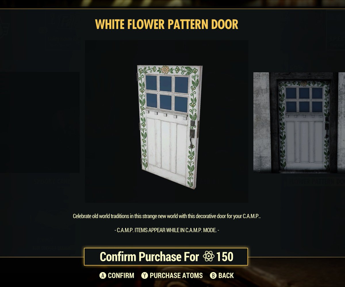 gorgetown76's tweet photo. Don't miss this gorgeous door that finally came back to the Atomic Shop today! And only 150 atoms!

#Gorgetown76 #Fallout76 #Xboxone #AtomicShop https://t.co/ZPVIefM0oh