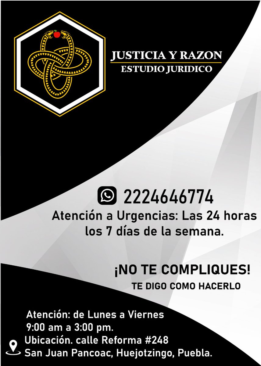 CentroDigitalN's tweet image. Justicia y Razón, estudio jurídico te ofrece todo tipo de asesoría, llama y pide ayuda de un profesional, no dejes pasar más tiempo y dale solución a tus problemas... 👇🏻👨🏻‍⚖️⚖️
#Huejotzingo #Puebla