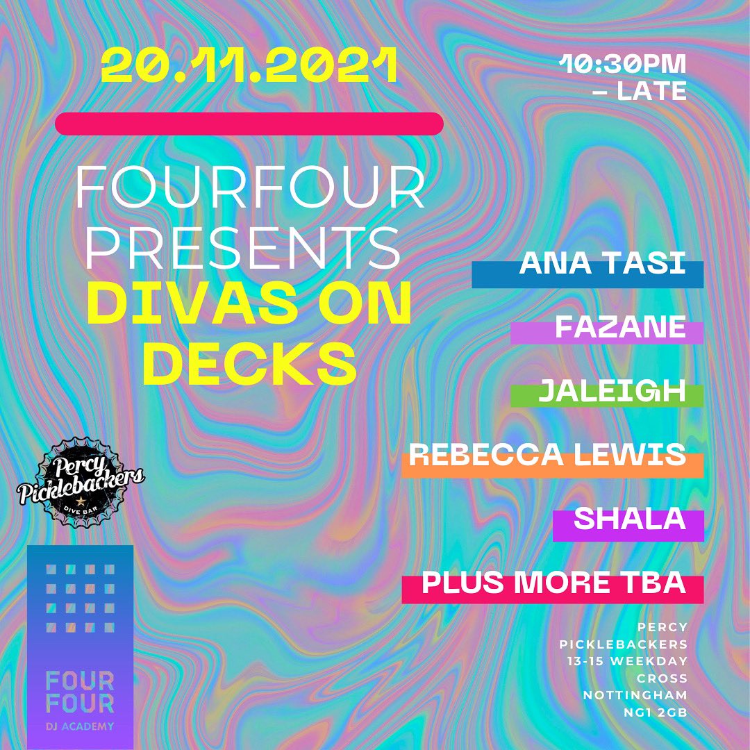 Fourfourdj's tweet photo. Who run the world? 🌎
GIRLS! 💅

Saturday 20th November our divas are taking over Percy Picklebackers’ decks! 🙅‍♀️ Trust us these ladies can spin! 🤌

Come down from 10pm for a night of Garage, Bass &amp; House 🎵 https://t.co/Ohv5J5TA4s