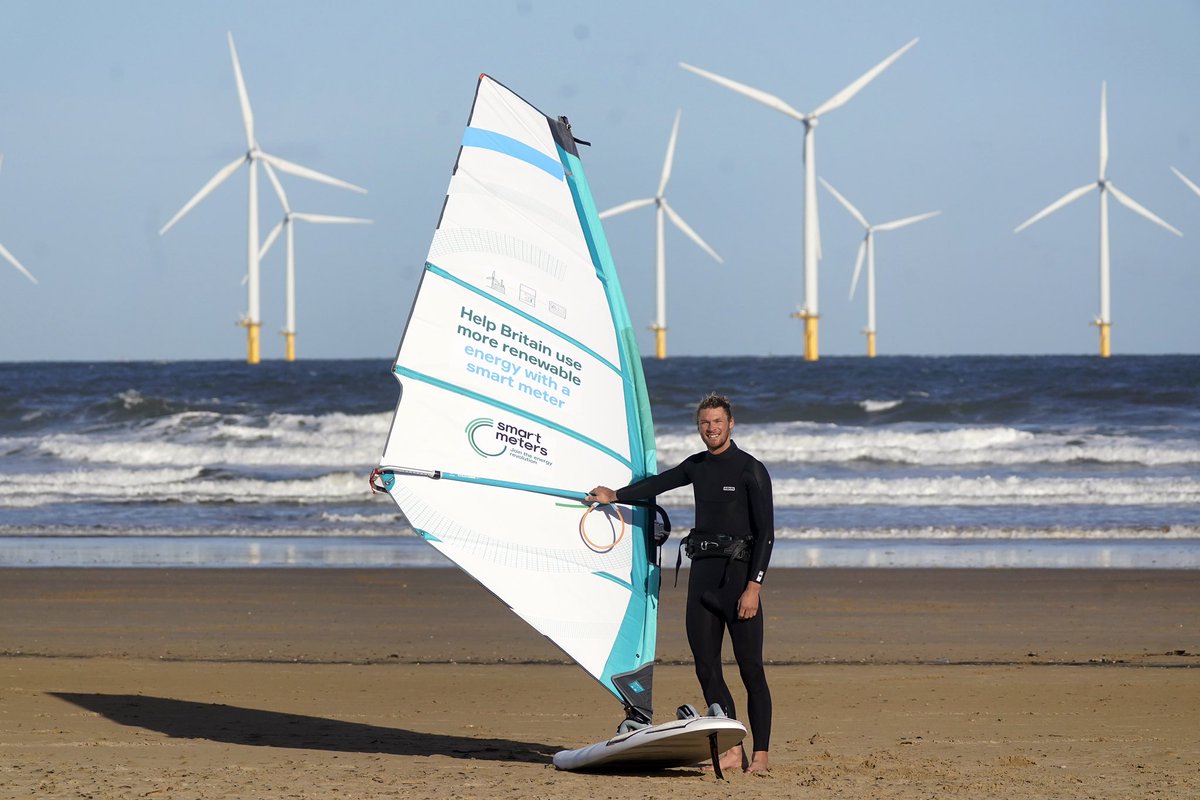 SquiresWindsurf's tweet photo. I know just how powerful the wind is and how much energy it can create, but did you know that last year a quarter of the UK’s electricity was generated by wind turbines? Help upgrade Britain’s energy system by getting a smart meter with @smartenergygb #smartweather #AD https://t.co/aLVEs3QxT6