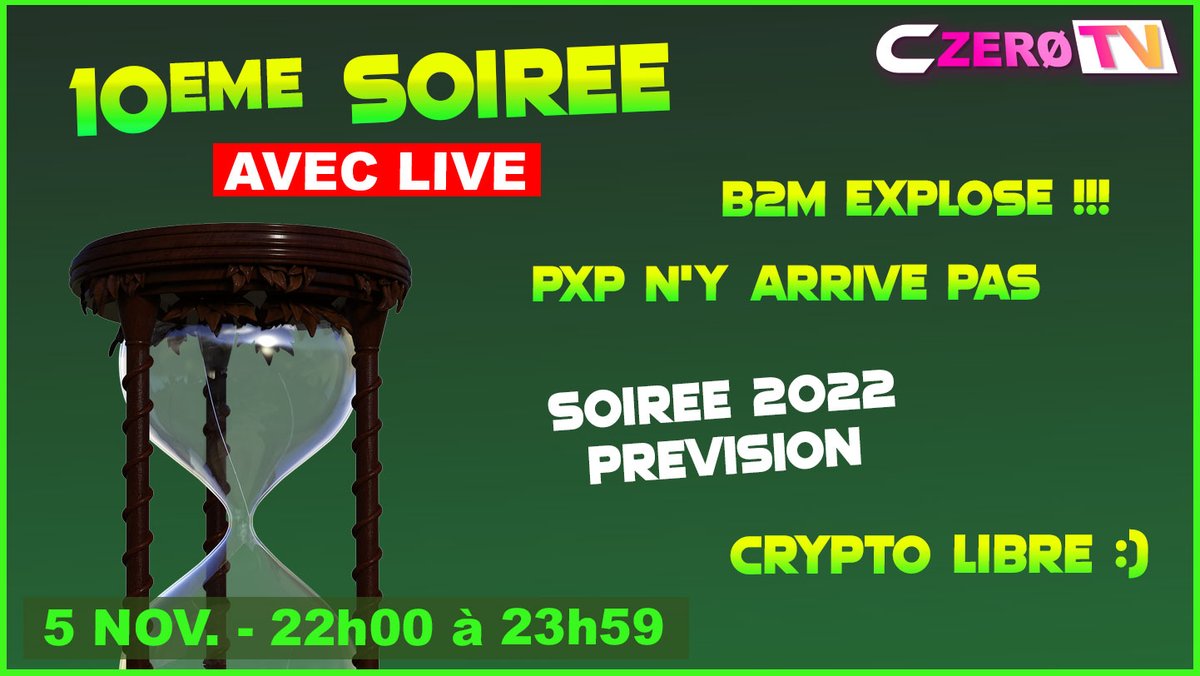 CryptoZeroActu's tweet photo. 10ème soirée de Czero TV !!! Rendez-vous 22h !!! Likez et soyez là :)
https://t.co/M4tYCWGJ4z

#czero #Crypto #CryptoNews #CryptoTwitter #B2M #B2MToken #PXP https://t.co/zNPUCXWDMp