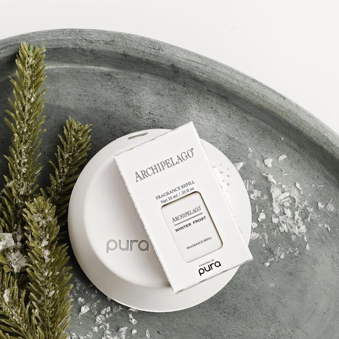 shoparchipelago's tweet photo. Create the aroma of a crisp, green winter forest with our beloved Winter Frost fragrance, available now as a Pura Diffuser Refill. Using Pura’s smart fragrance technology, you can set your scent schedule, adjust intensity, and control from anywhere at the touch of a button. https://t.co/fzoWrCu1bf