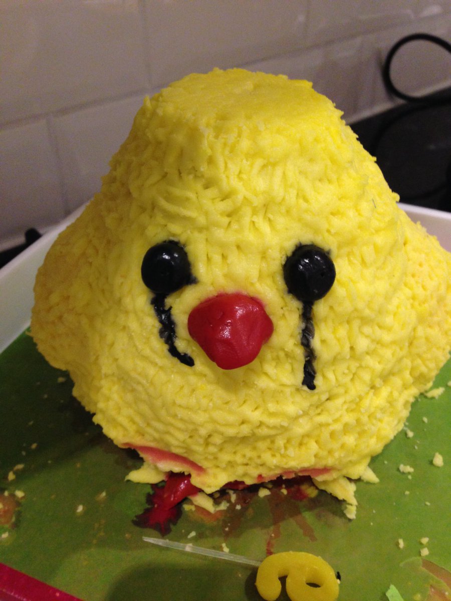 andy10turner's tweet photo. #extraSlice my wife Karen made this Easter chick cake that didn’t look as happy the following day. https://t.co/mi6PdW0utp