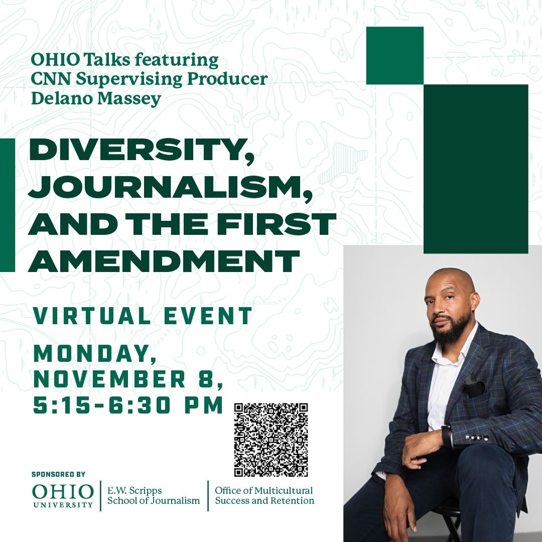 scrippsjschool's tweet photo. Everyone get excited! Delano Massey will be hosting a virtual event November 8th at 5:15pm to talk about his journalism career. Scan the QR code to register. https://t.co/qS7QiKzM2l