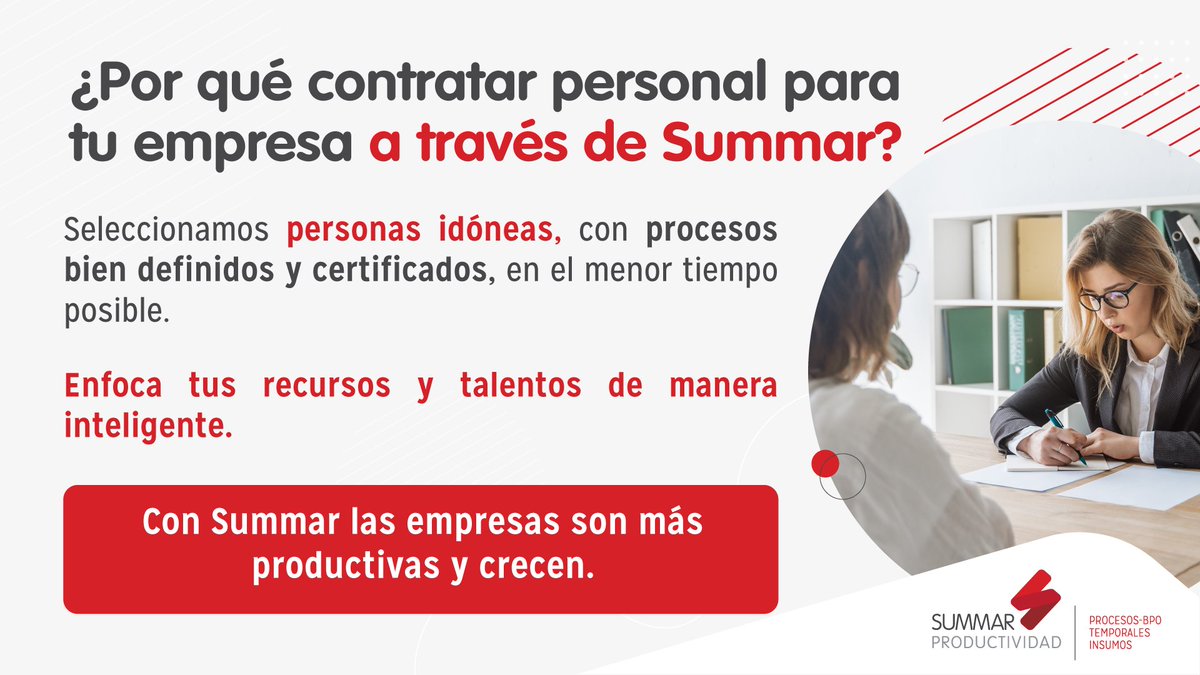 summarpro's tweet photo. Somos expertos en la selección del talento que las empresas necesitan.
#Temporales #EnSummarVamosPorMás https://t.co/crwzrSzyBr