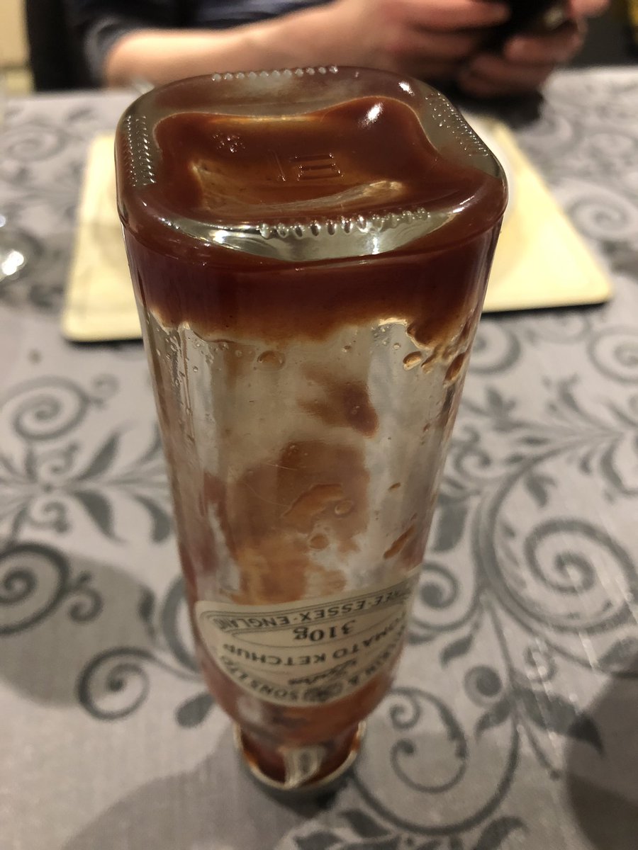TheLadyMou's tweet photo. I can’t be the only one to think life would be easier if ketchup came in jars, like mayonnaise? Upend them and it takes about an hour for the ketchup to drop, and then all the goop ends up in the lid… I’m here for a condiment receptacle revolution @tiptree https://t.co/qaG5c2n5rZ