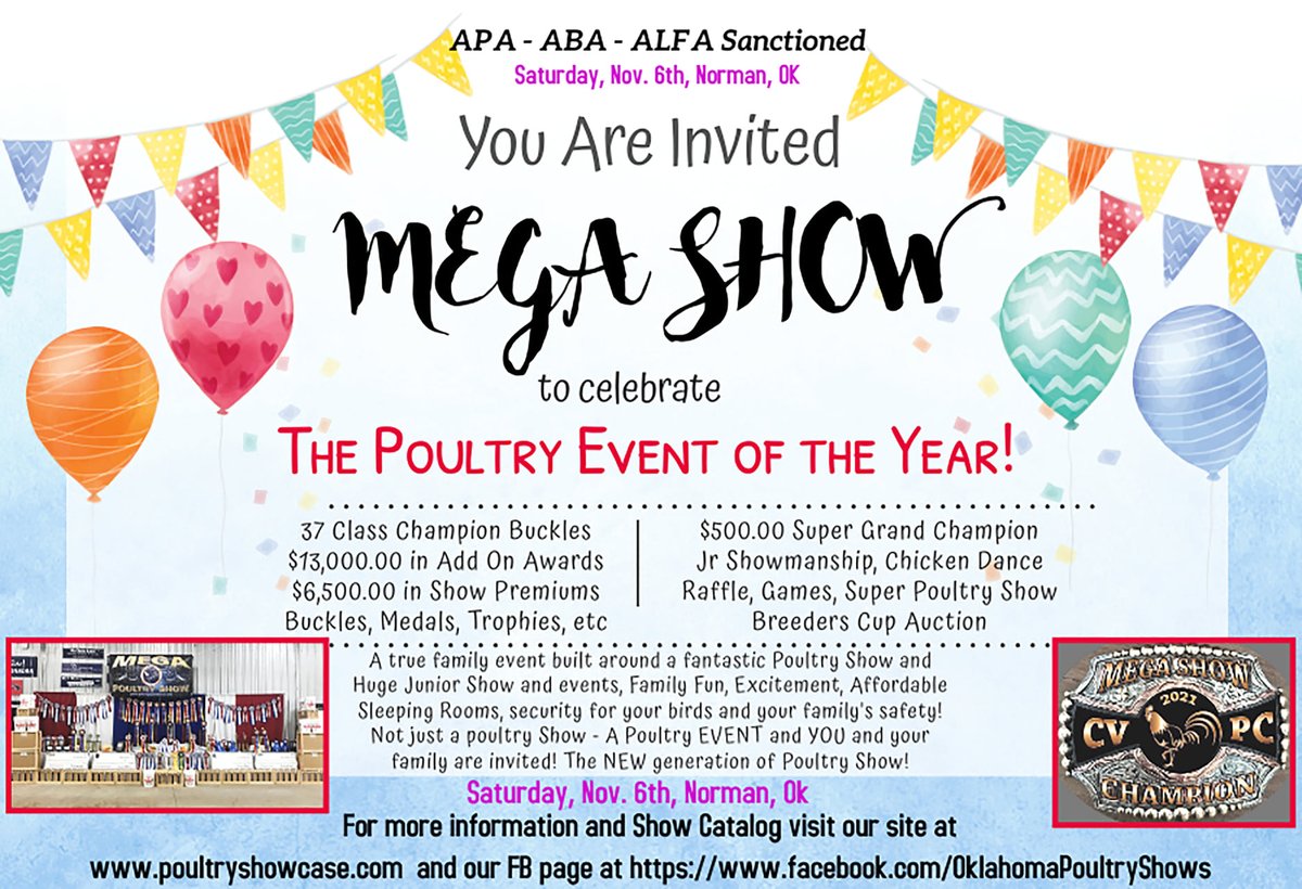 VisitNormanTMW's tweet image. The Canadian Valley Poultry Club hosts their annual MEGA Show @ClevCoFairgrnds this weekend! Featuring over 200 exhibitors (and 2500 birds) from 18 different states, this event is proof that there IS more to Norman than &quot;just&quot; football (but, still, #boomer)! 🐔⭐️🏈 Thanks, #CVPC!