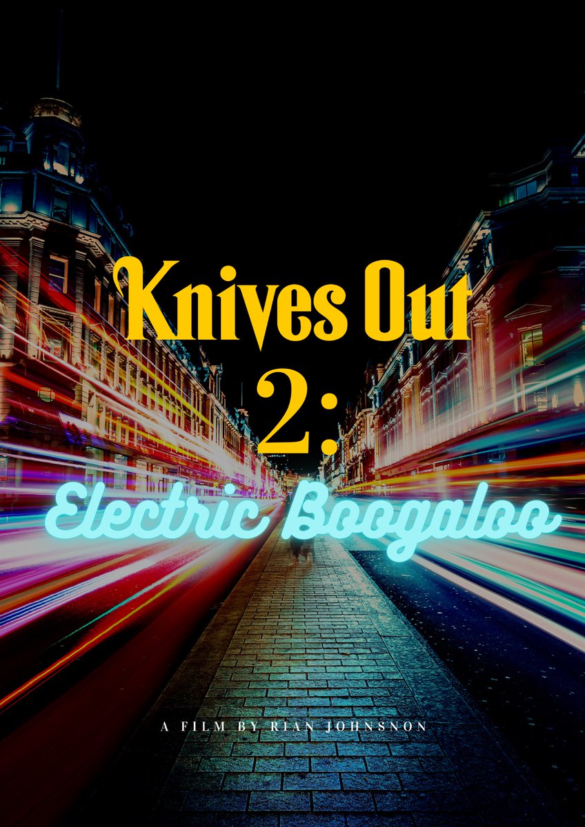 PopDNAPodcast's tweet photo. Just a few ideas for the @KnivesOut sequel’s title we threw around in part 1 of this month’s series, and then Rhonda spent way too much time designing posters in Canva: https://t.co/7ZqjNnPKJw