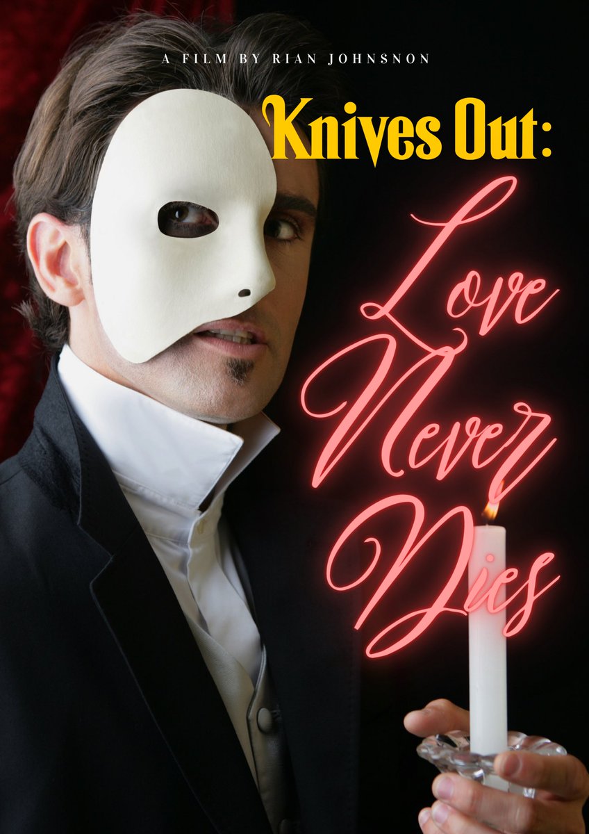 PopDNAPodcast's tweet photo. Just a few ideas for the @KnivesOut sequel’s title we threw around in part 1 of this month’s series, and then Rhonda spent way too much time designing posters in Canva: https://t.co/7ZqjNnPKJw