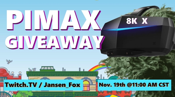Jansen_Fox's tweet photo. PIMAX 8K-X...giveaway? 😳😳

I am THRILLED to yet again give away to my beautiful supporters &amp; celebrate 1 year Twitch Affiliate-versary! VR 3.0 is almost here, gotta practice peak 2.0 while ya can!

Retweet &amp; comment your Twitch name for an extra chance to win!
#VirtualReality https://t.co/K9IMqCLkOS