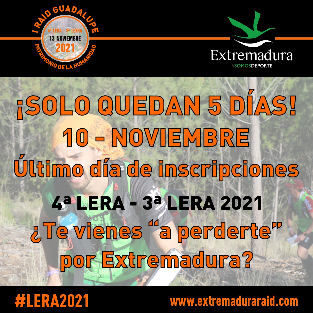 #RAIDGUADALUPE2021 #LEXRA2021 #LERA2021 5 días para inscribirse, hasta el 10Nov ¿No te llama "perderte" una vez más por #Extremadura? 
Muy pronto nuevo Boletín + info cutt.ly/Raid-Guadalupe… Si quieres, #TienesPlanenExtremadura #Raid <a href="/FexoExtremadura/">FEXO Extremadura</a> @DXTextremadura