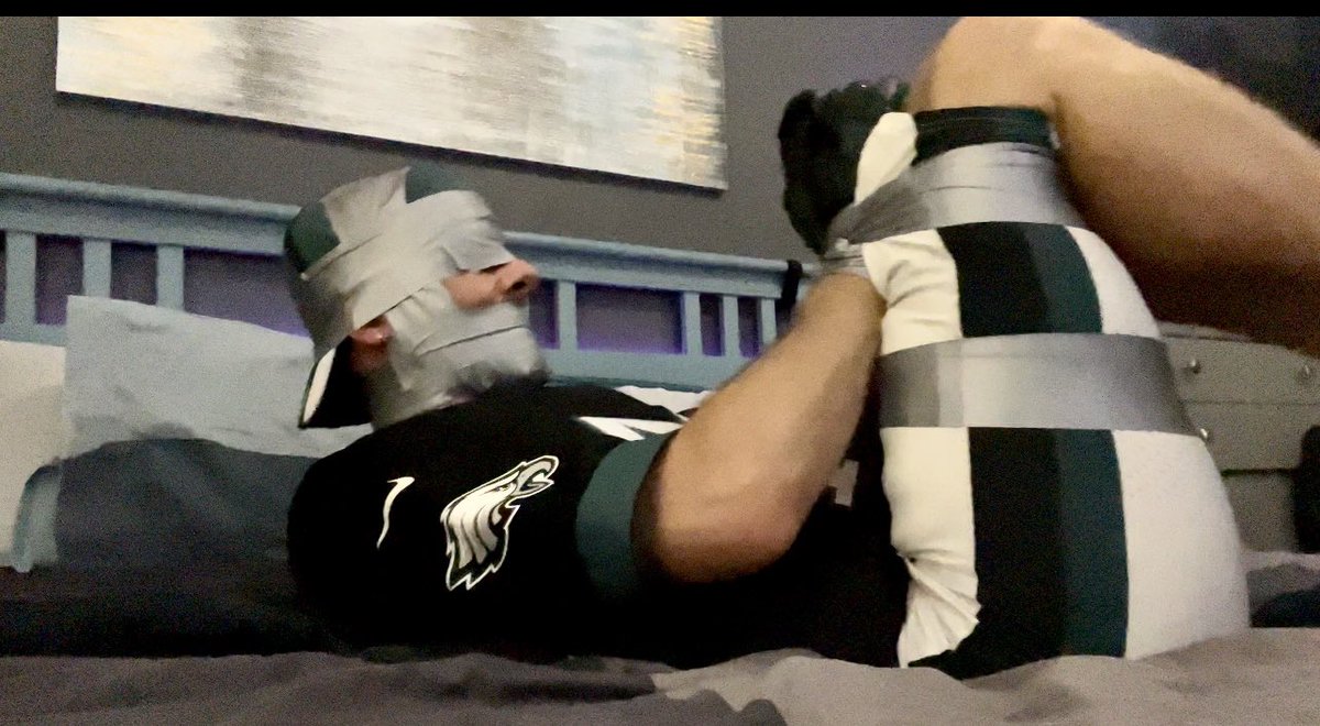 Capturedjock's tweet photo. QB taped up tight! #ducttapebondage #gaybondage #tapegagged #gaybdsm #sportsgearbondage #gaytied #ducttape #capturedjock https://t.co/ayPaDXBy6j