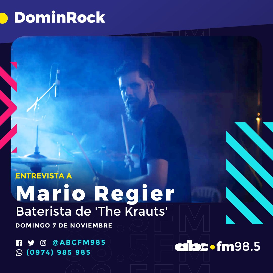 josegmazo's tweet photo. ⭐ ¡#DominRock al Chaco!
🥁 Este domingo, una entrevista con Mario Regier, baterista del grupo 'The Krauts', sonando fuerte desde el chaco paraguayo.
👀¿Cuándo por Capital? todos los detalles este domingo.
📻En vivo: https://t.co/OwUR33qEz3
🎵 #ABC985 https://t.co/wQnrQ0l5iZ