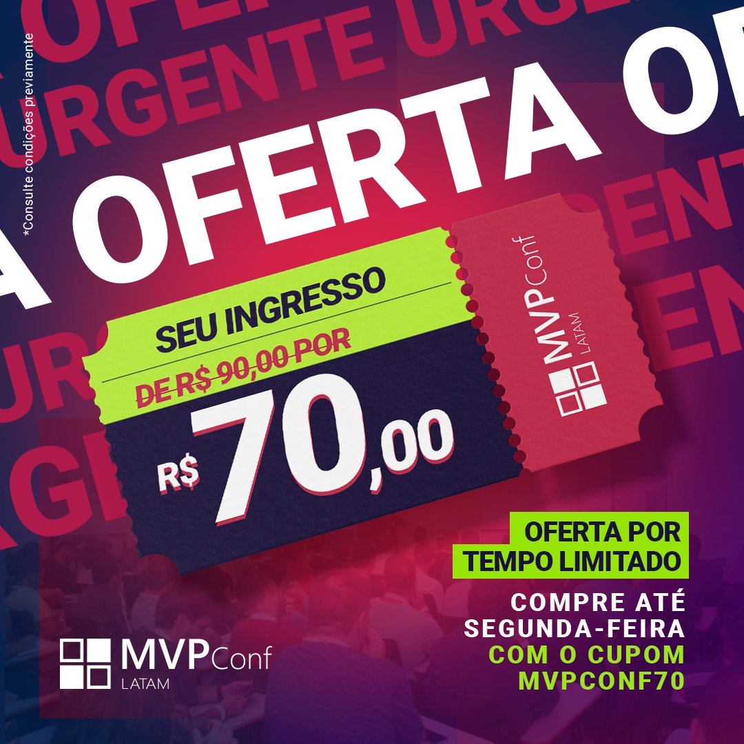 MVPConference's tweet photo. ⚠️ Atenção que tem desconto rolando no MVPConf 2021! ⚠️
⚠️ Use o cupom MVPCONF70 e ganhe descontão ⚠️
O desconto é por tempo limitadíssimo! Acesse o site e faça já sua inscrição!
#MVPConf2021 #MVPBuzz #FASAmazonia #EuCuidoDaAmazonia https://t.co/W8xdk298lN