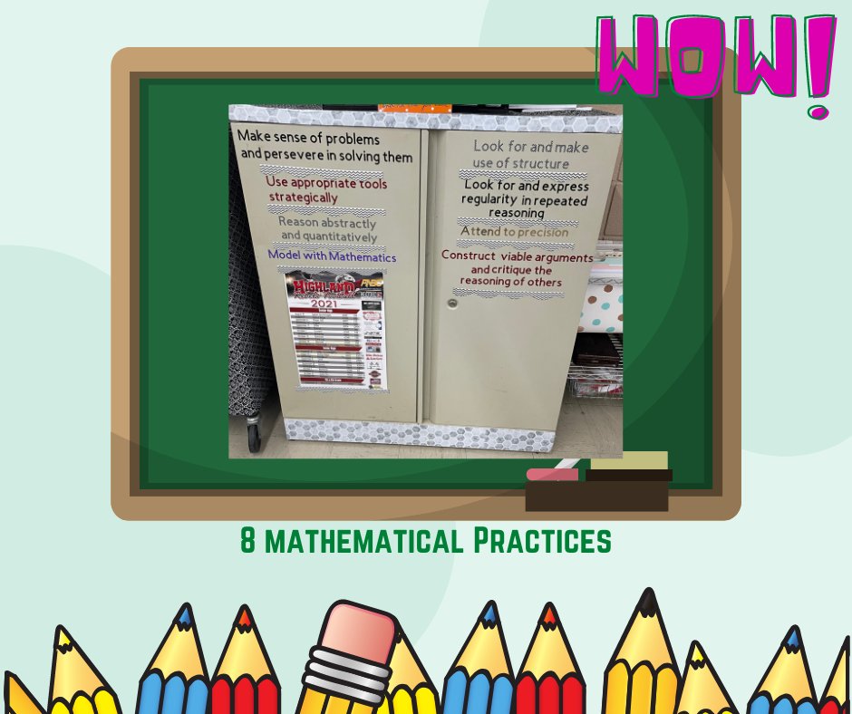 Mrs. Duncan from Highland High School is displaying the 8 Mathematical Practices for her students. We love it!