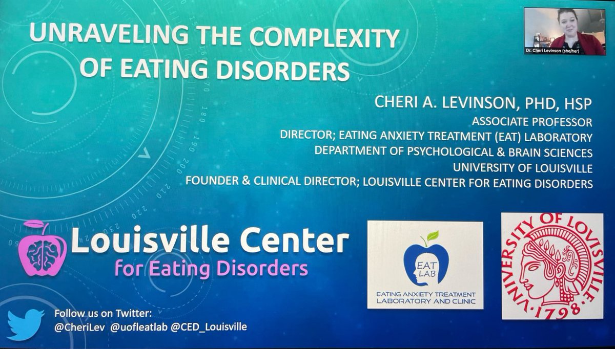 uofleatlab's tweet photo. Our very own @CheriLev gave her first keynote today at the 15th annual @uofl Depression Center Conference! Dr. Levinson shared some of our work on increasing access to #eatingdisorder treatment (@CED_Louisville), relapse prevention, &amp; personalized treatment for eating disorders! https://t.co/rN3lBamq1K