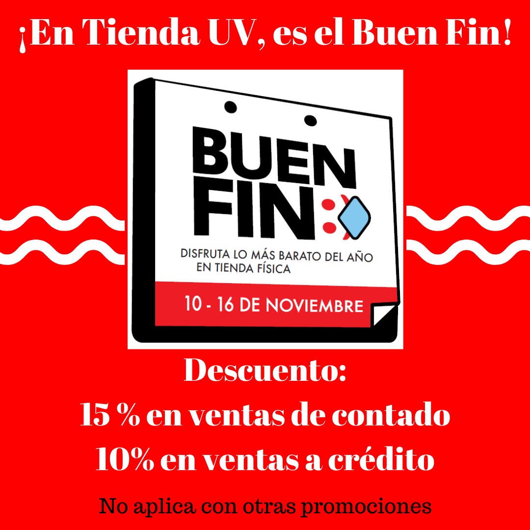 Ya se acerca el Buen Fin 2021 y en Tienda UV tendremos descuentos. 

#buenfin2021  #EmpresasUV  #xalapa  #bocadelrio #Veracruz  #cordoba #orizaba #pozarica  #coatzacoalcos  #minatitlan