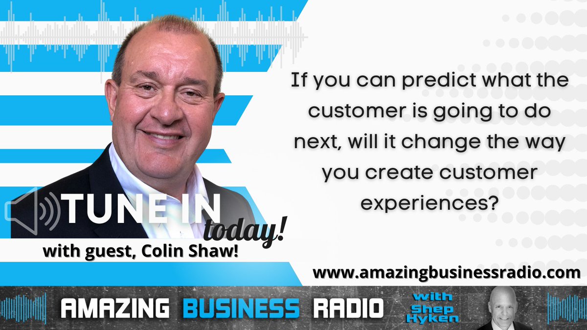 Hyken's tweet photo. If you missed this week's episode of Amazing Business Radio, you can still listen to it at https://t.co/Stb2lOVDQw
This week, we talk to @ColinShaw_CX about how companies can use #CustomerScience to provide positive and memorable customer experiences.
#personalization #CX https://t.co/O7JHC7bmLN