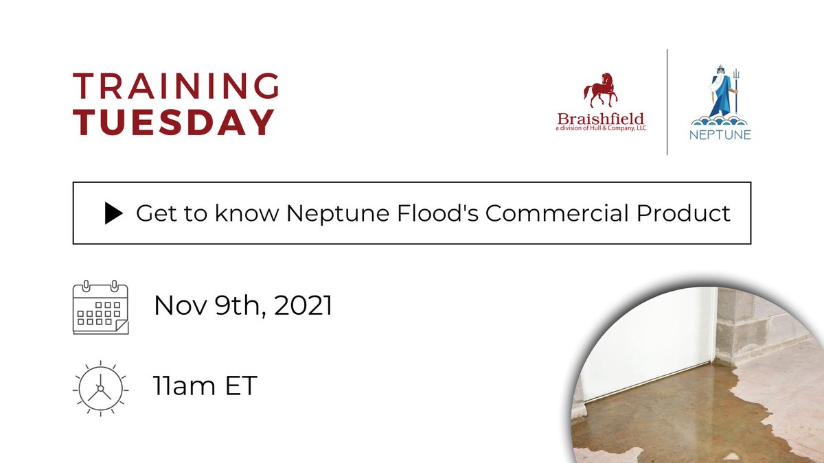 braishfield's tweet photo. Quote #FloodInsurance in minutes with @neptuneflood 🌊

Sign up for a webinar to learn how! https://t.co/n4Po3uy82L

🏪 Commercial Flood - 11am ET
🏠 Residential Flood - 2pm ET

#Braishfield #TrainingTuesday #NeptuneFlood https://t.co/R3QdcZikUV