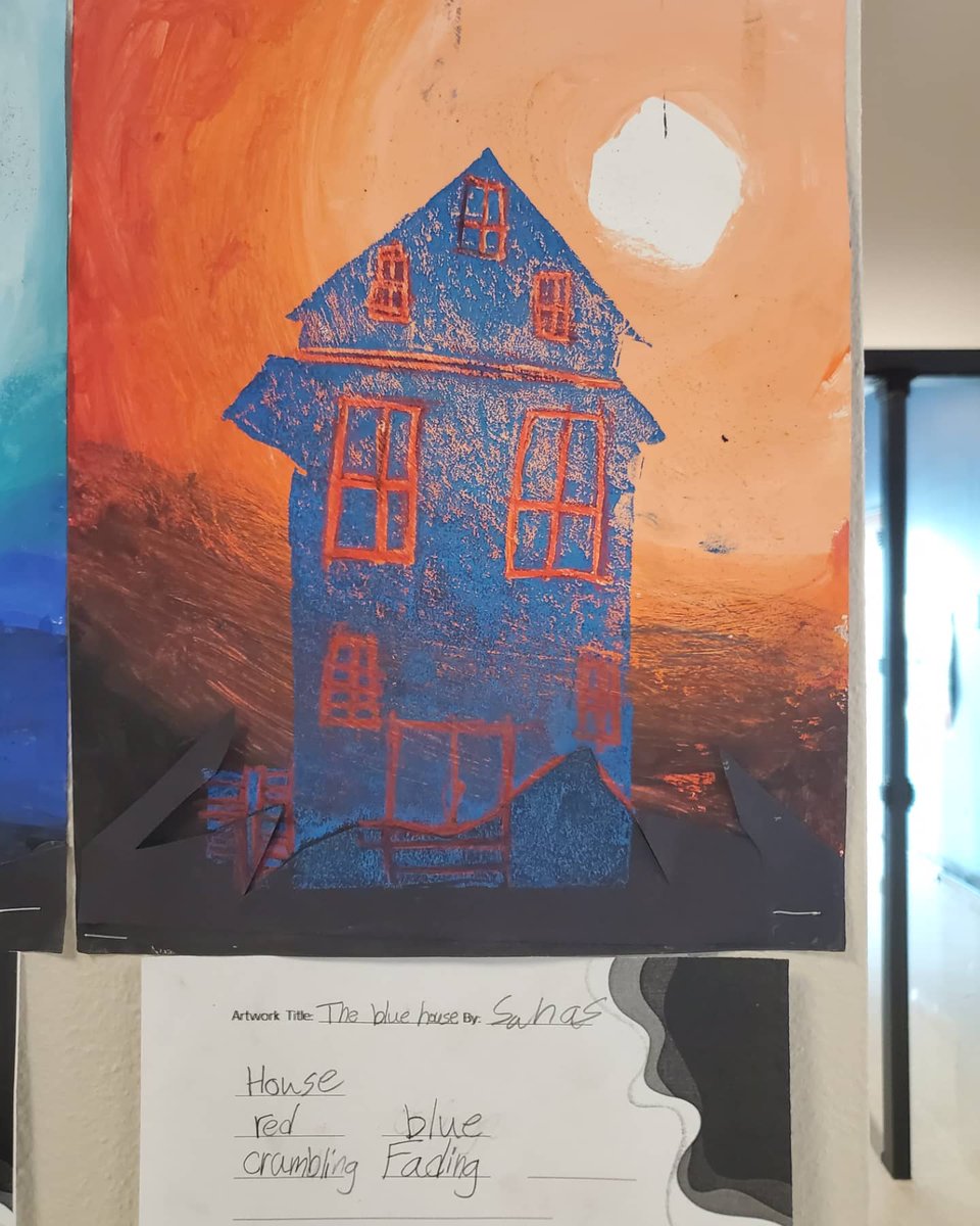 OAP_ART's tweet photo. 4th grade spooky house prints and poems! 4th graders studied a variety of styles of homes, carved thier own into styrofoam, then printed them onto a sky painted with tints and shades of a color of thier choice. 
@oapetersonNISD #oapbettertogether @ptapeterson @NISDFineArts https://t.co/jdSvr9EGc3