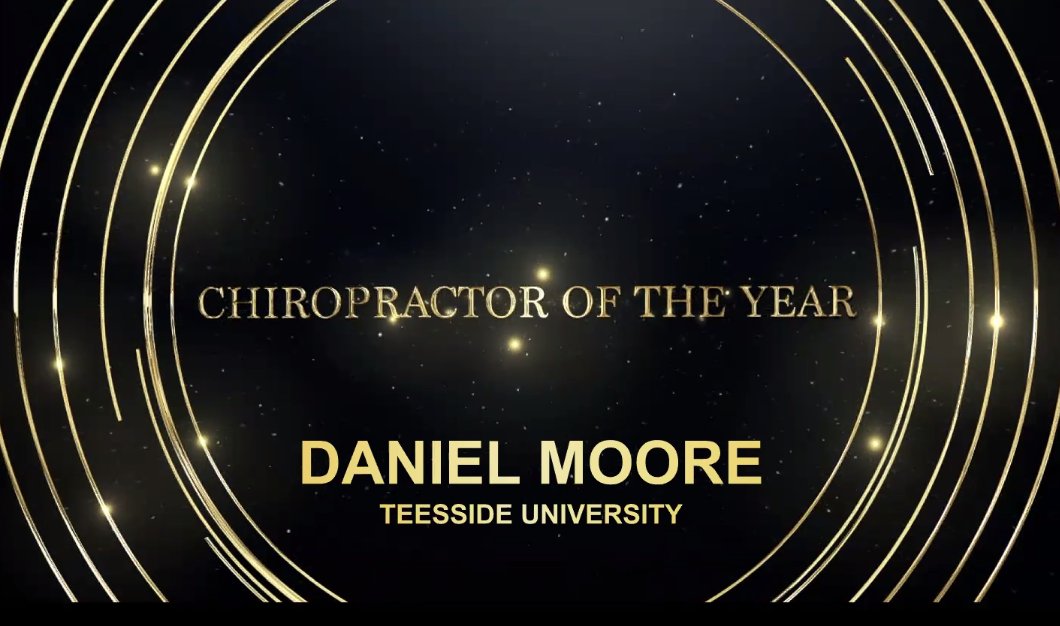 ChiropracticUK's tweet photo. This year's Chiropractor of the Year Award goes to Daniel Moore @TeessideUni in recognition of his development of academic services in the north of England! Congratulations Daniel! 🎉 https://t.co/Fm9jDuGCd0