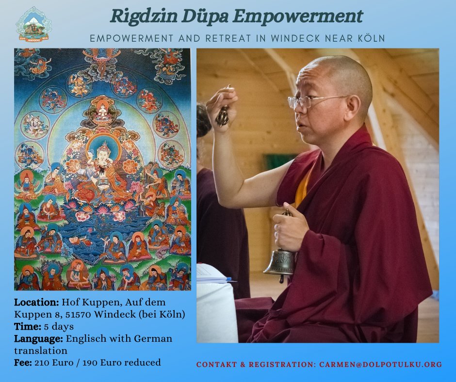 dolpotulku's tweet photo. Rigdzin Düpa Empowerment &amp; Retreat
16 November - 21 November 2021

We are looking forward to an intensive and beneficial retreat with you and hope to be able to make a valuable contribution to pacify conflicts in this world.

Further infos here:
https://t.co/sQP6n8KDVB https://t.co/P4mUfy9y46
