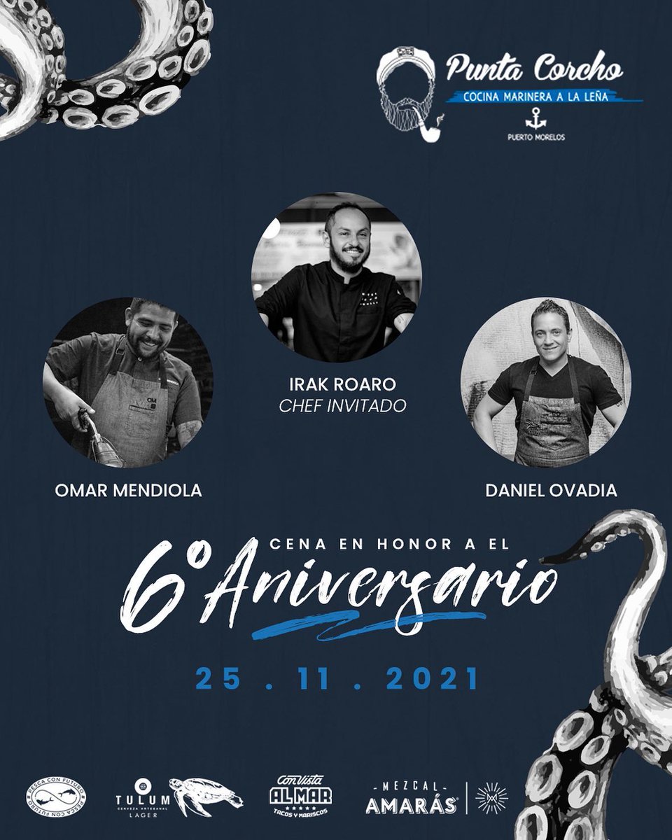 PuntaCorcho's tweet image. Acompáñanos a celebrar 6 años de historia en una noche muy especial. ⚓️

Cena-Maridaje a cargo de los chefs @Daniel_Ovadia, Omar Mendiola y nuestro chef invitado Irak Roaro.

🗓Noviembre 25 - 7pm

#puntacorcho #puertomorelos #aniversario  #cenamaridaje