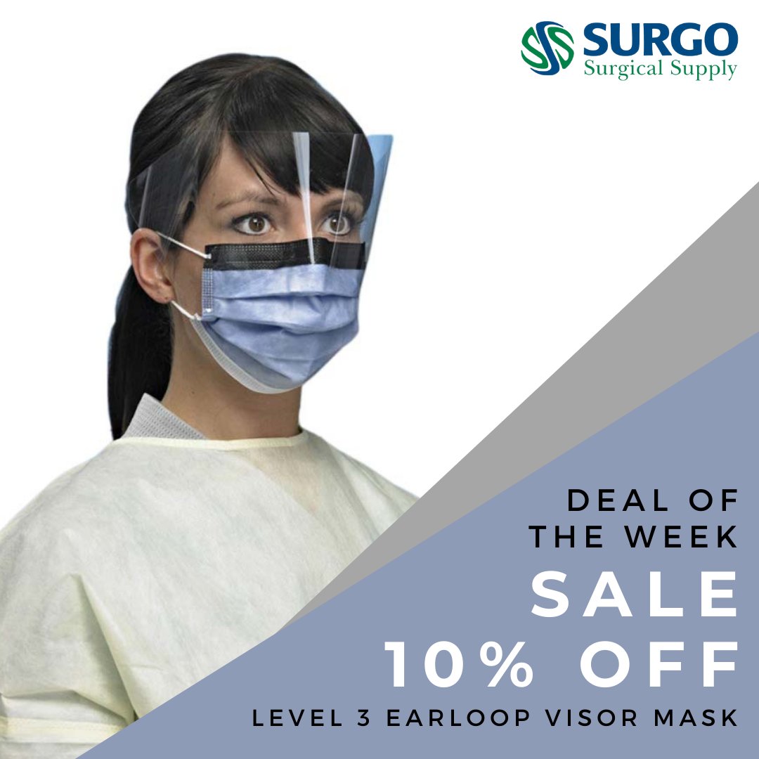 SurgoSurgical's tweet image. Deal Of The Week Ending Sunday! From now until then, save 10% on the PRIMED ASTM Level 3 Earloop Visor Mask. Check out hubs.ly/H0-KhTX0 to see this sale. #visormask #level3mask #earloopmask #facemask #mask #medicalsupplies