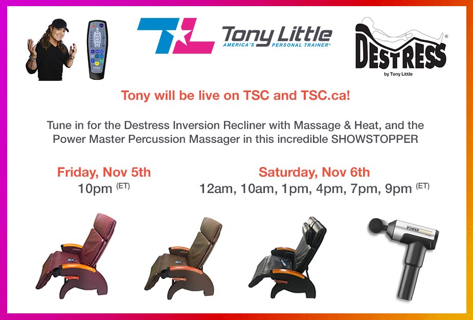 TonyLittleReal's tweet photo. Don't forget to tune in to @ShopTSC at 10PM ET!
#SHOWSTOPPER #Destress #Inversion #Recliner #Masssage #Heat #PercussionMassager #Holidays #GiftIdeas #TonyLittle #PersonalTrainer https://t.co/hEE6KAAGpG