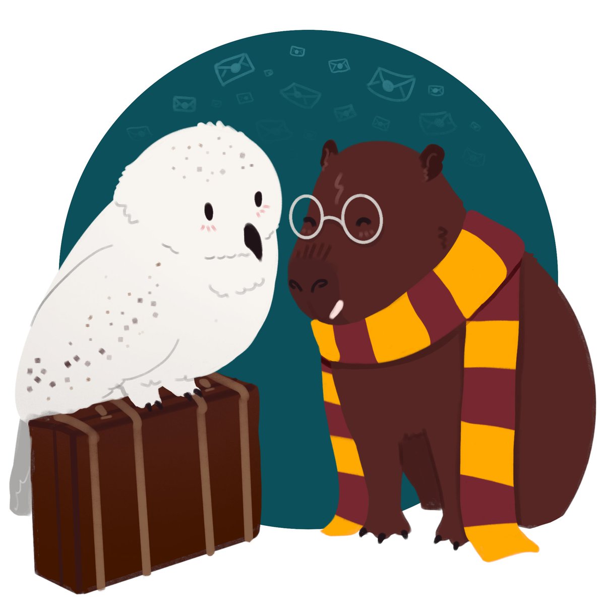 ghulesdraws's tweet photo. The magical sixth capybara drawn for my colleagues along with their trusty owl companion!

#capybara #capybaralove #capybaralife #owl #snowyowl #harrypotter #hedwig #owlstagram #animaldrawing #animalart #digitaldrawing #digitaldoodle #digitalart #illustration #procreate https://t.co/2LDQK4Dblb