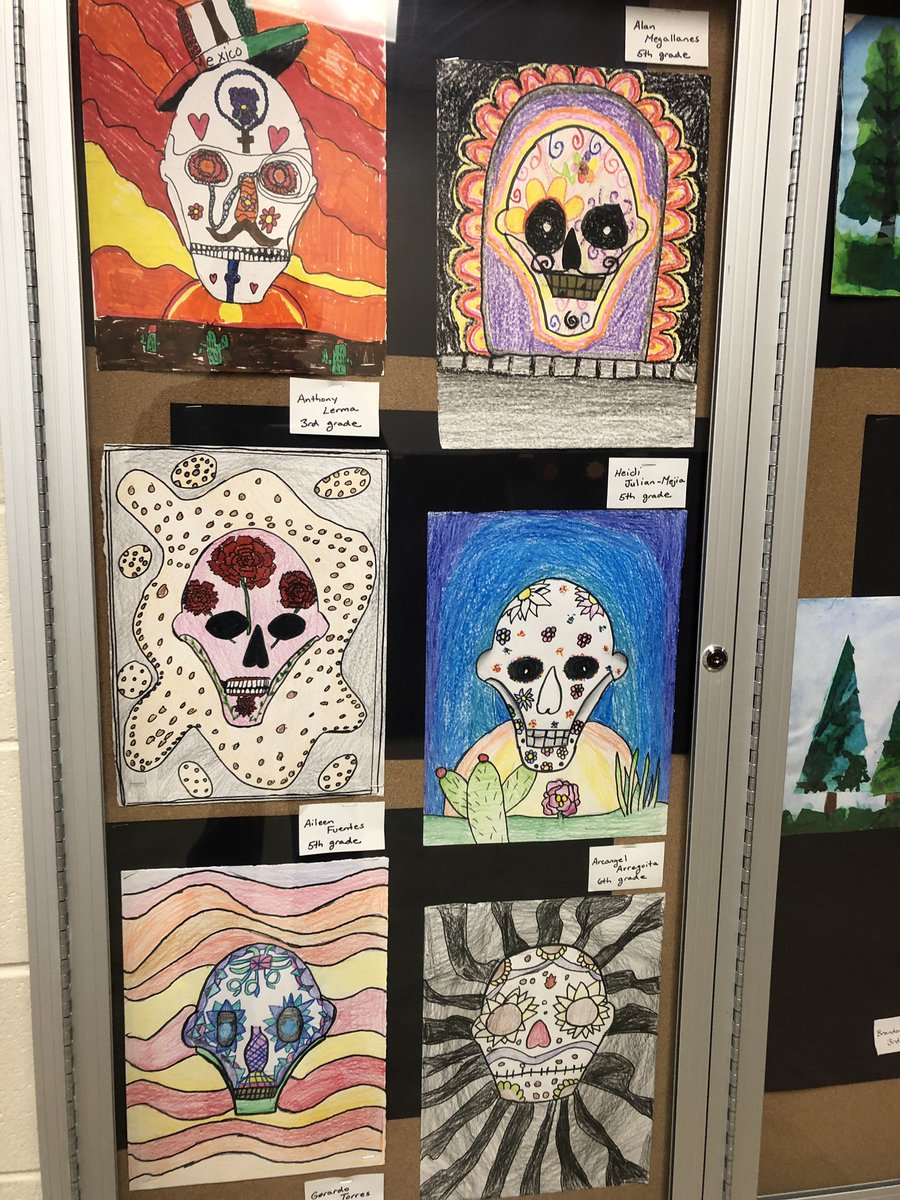 stanthonyindy's tweet photo. Students have been working on Day of the Dead artwork. These are just a few and they look great! https://t.co/7pq96Ilndb