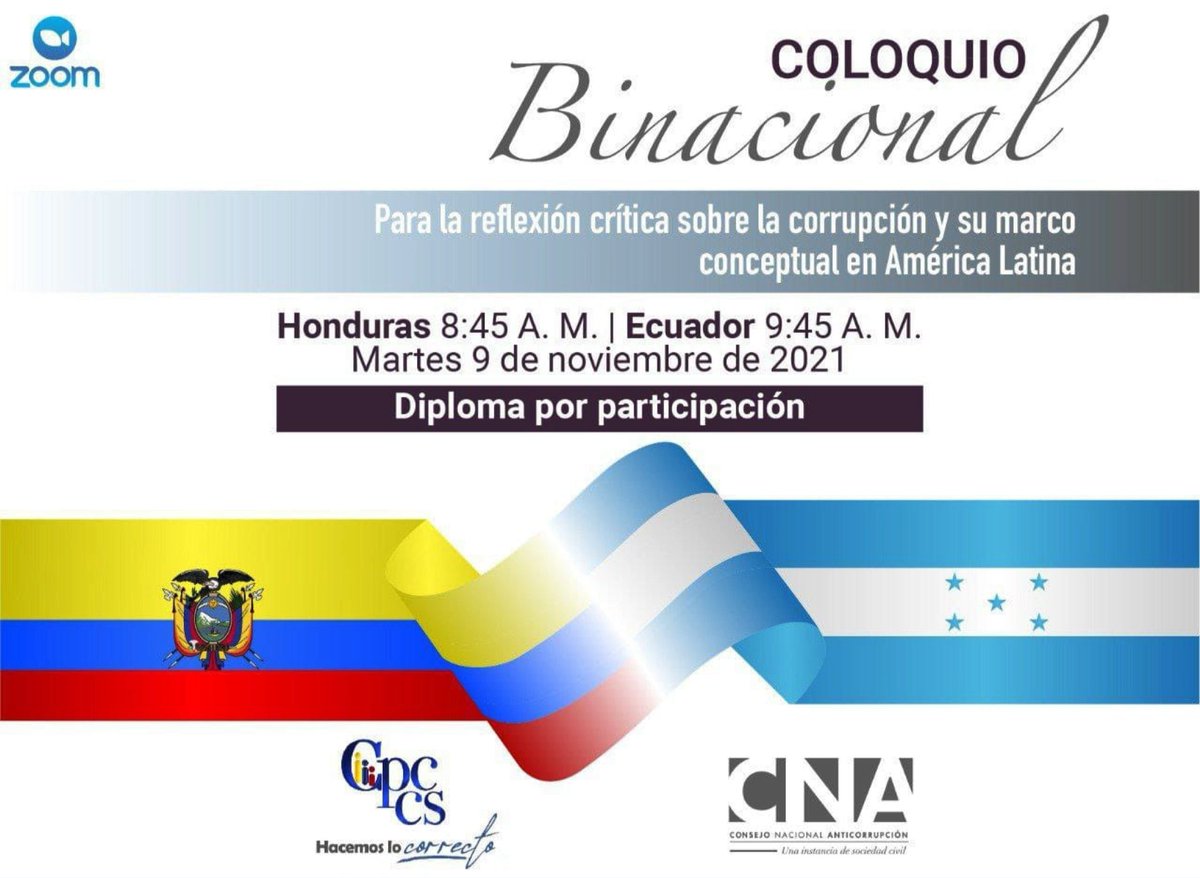 El #CPCCS y el <a href="/cnahonduras/">CNA Honduras</a> invitan al Coloquio Binacional para la Reflexión Crítica sobre la Corrupción y su Marco Conceptual en América Latina. 

Inscripción gratuita aquí 👇
us02web.zoom.us/webinar/regist…

📍Se entregarán certificados por participación.