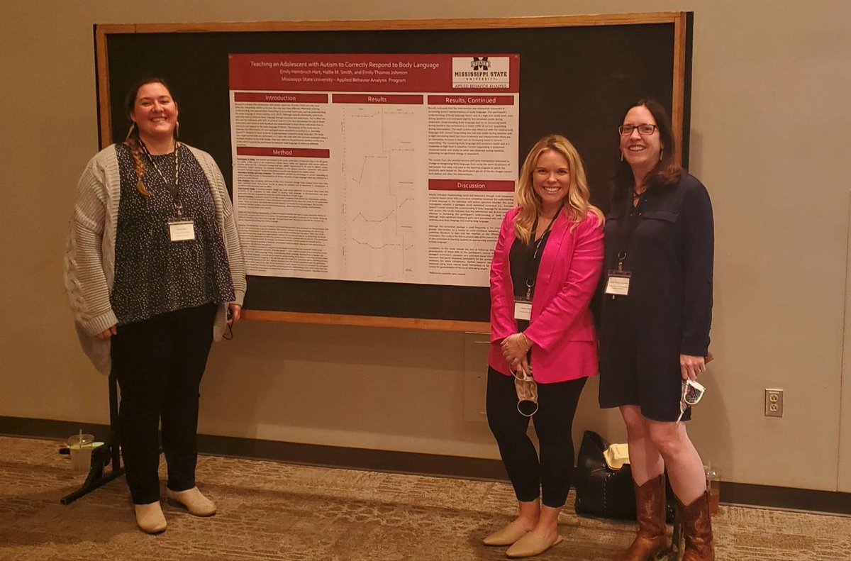 Emily_Hart_BA's tweet photo. Had a wonderful experience at BAAMS conference these past two days. I presented my research from my practicum class as a poster. I was glad to be joined by my supervisors, classmates, co-workers, and mentors! @DCSBehaviorDept @aba_msu @baamsinfo #TeamDCS #hailstate https://t.co/St1Nz9Yjbl