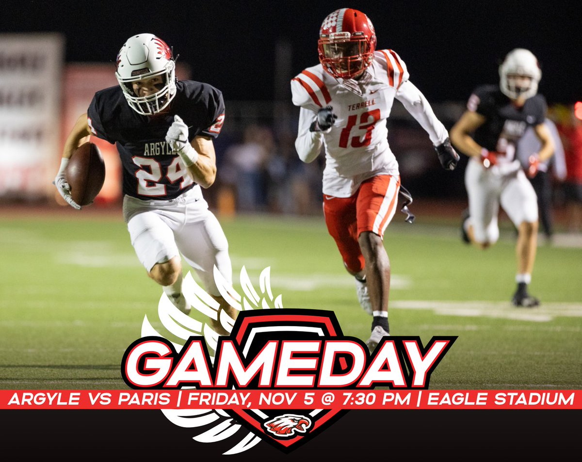 ArgyleISD's tweet photo. ๐ฆ
SENIOR NIGHT GAMEDAY๐ฆ
Argyle hosts Paris in regular-season finale!
๐ Kickoff 7:30 PM
๐๏ธ https://t.co/9jUo5B2vGk
๐ป https://t.co/DCAs0FtPYw
๐บ https://t.co/lNZ9nvc2IX
๐ https://t.co/hHpwzVwOph
๐ธ Nick West @TheTalonNews
#txhsfb | #RepeatExcellence | #SoaringHigher https://t.co/QTljc2t9Wg
