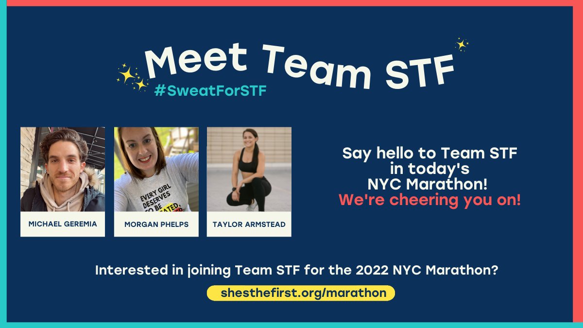 shesthefirst's tweet photo. Today we're cheering for Team STF in the #TCSNYCMarathon: Taylor Armstead, Michael Geremia, and Morgan Phelps! ๐
These (literal) trailblazers took on 26.2 miles and raised for our programs along the way. Welcome to the #SweatForSTF Hall of Fame. ๐ https://t.co/w1kpAG3Qoc
